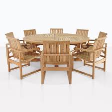 Folding outdoor tables handy for. Teak Dining Set Capri Round Wood Cafe Table 8 Chairs Teak Warehouse