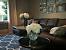 Brown Leather Couch With Blue Pillows