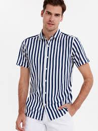 Beyaz Slim Fit Cizgili Kisa Kollu Poplin Gomlek Lc Waikiki Gomlek Cizgili Gomlek Erkek Gomlek