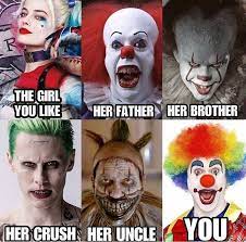 Sundayfunnies Clowns Itmovie Pennywise Harleyquinn Joker Margotrobbie Jaredleto Pennywisetheclown Funny Clown Memes Funny Horror Horror Movies Funny