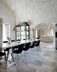 The big lamp above the dining set makes it interesting and matches that part of the interior. 22 Modern Kitchens And Dining Room Designs Enhanced By Exposed Brick Wall Or Ceiling