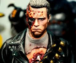 In an abandoned carnival,Cyberdyne Systems 101 Series T-800 (The  Terminator) Arnold,