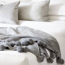 Grey Pompom Knit Throw Blanket Bedroom Throw Blanket Throw Blanket Grey Bedroom Decor