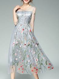 Gray Vintage Mesh Floral Midi Dress Patterned Midi Dress Evening Midi Dress Midi Dress Style