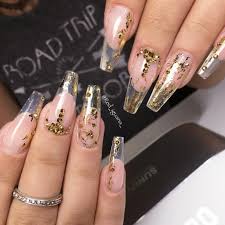 Glamorous Foil Coffin Nail Designs For Trendy Girls Foilnails Transparentnails Rhinestonesnails You Hav Foil Nail Designs Gold Nails Coffin Nails Designs