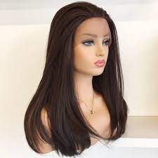 Color Dark Brown 4 Length 20 In Texture Natural Straight Handmade Synthetic Lace Front Wig Made Of High Grade He Straight Prom Hair Wigs Brown Hair Dye