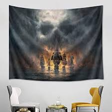 How to decorate your home for a pirate party? Amazon Com Lb Skull Pirate Ship Fleet Tapestry Spooky Gothic Medieval Nautical Themed Wall Hanging Tapestries Poster Art Bedspread Home Room Decor 78 X 60 Inches Home Kitchen