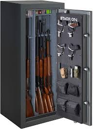 You need this gun cabinet if you are looking for an affordable way to store your guns and keep them safe while making sure that they are out of the wrong hands. Stack On Total Defense 24 Gun Convertible Executive Safe With Electronic Lock Gray Pebble 299 Gun Deals
