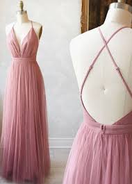 A Line V Neck Pink Backless Prom Dresses V Neck Pink Backless Formal Evening Bridesmaid Dresses In 2020 Simple Prom Dress Long Blush Pink Prom Dresses Backless Prom Dresses