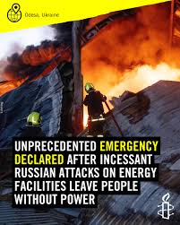 Russian attacks have caused massive damage to critical infrastructure in  Ukraine. Large parts of Odesa and the wider region, home to over 2 million  people, have been left without electricity for several