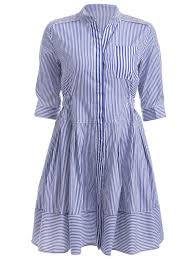 Mini Dresses Light Blue Pocket High Waist Pinstripe Shirt Dress Gamiss Sewing Clothes Women Dresses Clothes