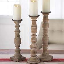 3 piece wood candlestick set. Wooden Pillar Candle Holders Set Of 3 Antique Farmhouse
