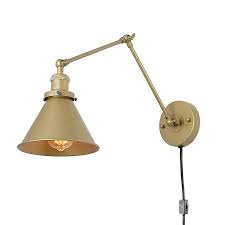 Lnc 9 1 In H On Off Switch Gold Dimmable Swing Arm Modern Metal Shade Lowes Com In 2021 Adjustable Wall Sconce Swing Arm Wall Lamps Plug In Wall Sconce