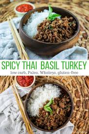 Spicy Thai Basil Ground Turkey Slender Kitchen Recipe Ground Turkey Recipes Whole 30 Clean Eating Diet Ground Turkey Recipes