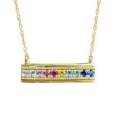 Multi Gemstone Necklace Rainbow Bar Necklace 14k Gold Bar Pendant Rainbow Gemstone Jewelry Bohem Gemstone Necklace Bar Necklace Gemstones