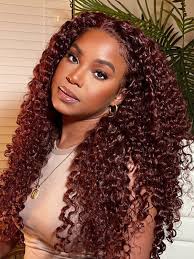 Ready To Go Curly Glueless Wigs With 13x4 Pre Cut Lace Frontal Cherry Cola  Red Human Hair