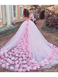 Pink Cathedral Wedding Dress Vintage 3d Flowe Applique Wedding Gown Awd1414 Pink Wedding Dresses Colored Wedding Gowns Pink Wedding Gowns