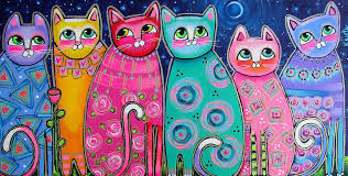 Large Folk Art Cat Prints The Moonlight Painting Colorful Cats In The Moonlight Fine Art Print Folk Art Cat Whimsical Art Cat Painting