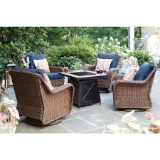 Cambridge Brown Wicker Outdoor Patio Swivel Rocking Chair With Standard Midnight Navy Blue Cushions Swivel Rocking Chair Patio Rocking Chairs Patio Chairs