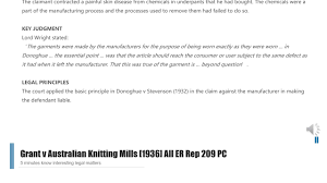 The procedural history of the case: Case Law Tort Liability For Defective Products Grant V Australian Knitting Mills 1936 Youtube