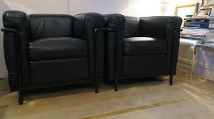 Pair Le Corbusier Lc2 Black Leather Chairs By Cassina For Sale At 1stdibs
