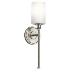 This led dimmable bath sconce has a metal and glass mixed materials design that gives your bathroom a sleek, modern look. Kichler Joelson Brushed Nickel One Light Bath Sconce 45921ni Bellacor