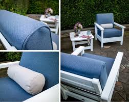 Read this article to find out how to finish outdoor furniture so it will hold up against sun and rain for glue and finish: The Best Fabric For Outdoor Cushions Polywood Blog