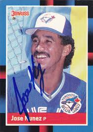 JOSE NUNEZ TORONTO BLUE JAYS SIGNED 1988 DONRUSS BASEBALL CARD CHICAGO CUBS