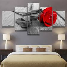 Romantic Red Rose Painting 5pc Canvas Print Love Poster Wall Art Gift Home Decor Fashion Home Garden H Rose Decor Wall Decor Bedroom Gray Wall Art Canvases