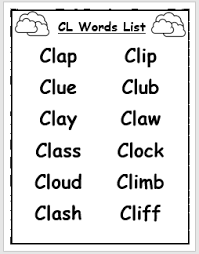 You can also find a list of all words with x and words with c. Cl Blend Words List With Pictures Englishbix