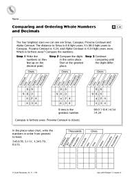 Comparing And Ordering Whole Numbers And Decimals Worksheet