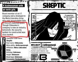 Rukasu on X: MHA super fans may as well have read the Ultra Analysis  databook, which gives us more details on Skeptic's error. We now know that  it was a hacking incident,