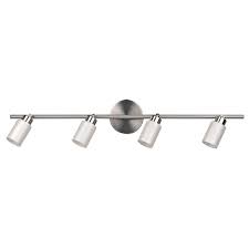 I have one single wall mounted glass fixture from the 70's over my vanity, which seems super practical but doesn't really meet the stylish and functional modern bathroom lighting combo i'm going for. Canarm Lighting It359a04bpt9 Margo 4 Light Track Light In Brushed Pewter Bathroom Lighting Lighting Track Lighting Kits