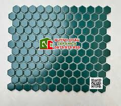 Gạch mosaic lục giác màu xanh đơn sắc men mờ xanh lá cây