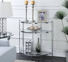 Modern Console Table Chrome Glass Half Moon Sofa Entry Hollywood Glam Small New Tinyshamrockus Metal Dining Room Metal Dining Room Table Modern Console Tables