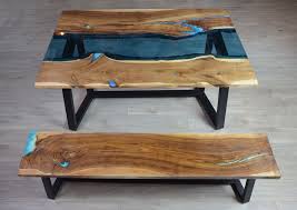 Live Edge River Dining Table With Bench Fine Wooden Creations Dining Table With Bench Bench Table Wood Table Diy