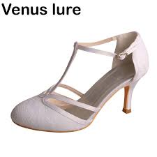 We can't say that bar lacing lacing technique: Wedopus White Heels For Women Wedding Closed Toe T Bar Lace Bridal Shoes Women S Pumps Aliexpress