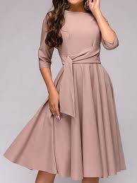 Simple Comfortable Classic Good Length Has Sleeves Not Revealing Easy To Move In Elegant Midi Dresses A Line Dress Solid Midi Dress