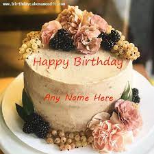 Happy birthday cake and flowers with name. Happy Birthday Fruit And Flowers Cake With Name Edit