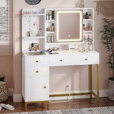 White Vanity Desk With Mirror And