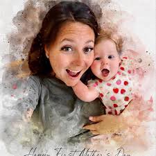 Mothers Day Gift Personalized Watercolour Portrait,,mom Gift, Family  Portrait, Portrait From Photo for Her, First Mothers Day, Birthday Gift