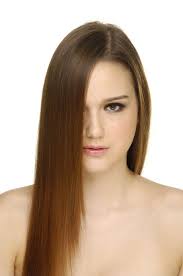 If your hairstyle features bangs, pull a thin segment from each side of the bangs area and pull them forward and hold them together in front of the face (use the nose as a marker to center the hair), decide on the length, and cut your guides using a vertical cutting line. Long Hair With Angled Front Novocom Top