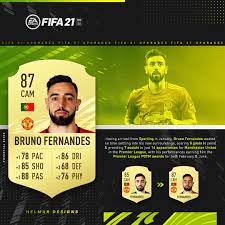 Messi & bruno fernandes highlight the fifa 21 totw 7. Helmar Designs On Twitter He S Enjoyed A Prolific Productive Start To His Manchester United Career Will Undoubtably Get An Upgrade But What Rating Would You Give Bruno Fernandes In