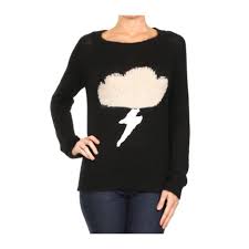 Black And White Lightning Bolt Sweater Black Cream Knit Sweater With White Sequin Lightning Bolt Cream Knit Sweater Knitted Sweaters Sweaters
