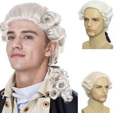 Amazon.com: Elaine Men Judge Colonial Wigs 16 Inch Wavy Medium Length Wig  Curly Washington Halloween Costume Cosplay Wig (White) : Clothing, Shoes &  Jewelry