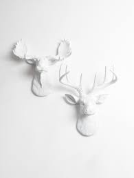 Black And White Deer Wall Art Mini Moose Deer Wall Decor White Moose And Stag Mini Wall Art Gift Set White Faux Taxidermy Moose Head Wall Mount Moose Head Wall Art