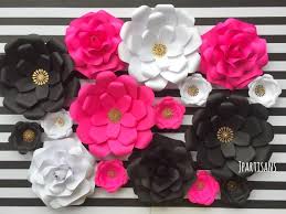 Pink flowers paper pink flowers rose, hand painted floral pink flowers decorative background, pink petaled flowers illustration pink flowers wedding invitation, pink flowers, pink and white rose flower arrangement, watercolor painting, flower arranging png. Hot Pink Black White Paper Flowers Rose Wedding Bridal Baby Etsy