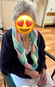 You're never too old to learn! Infinite scarf and slouchy beanie using  Bendigo Woollen Mills cotton, made by a 95 year old (Edit:she turns 97  today) lady in the aged care facility