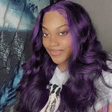 Purple Body Wave Transparent Lace Front Human Hair Wigs for Black Wome