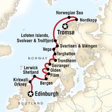 Map Of The Route For Scottish Islands Norwegian Fjords Edinburgh To Tromso Tromso Lofoten Islands Norway Scottish Islands